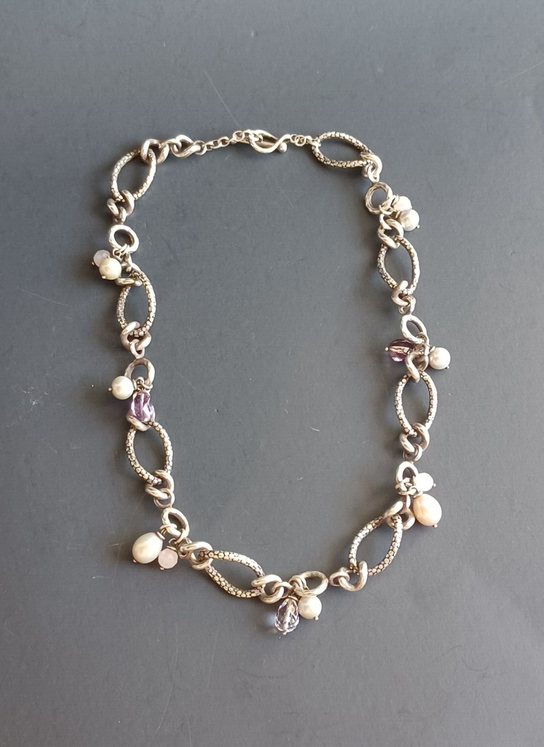 Michael Dawkins Sterling Silver 925 Chain Link Necklace Pearl & Gem Accents 16" image 3