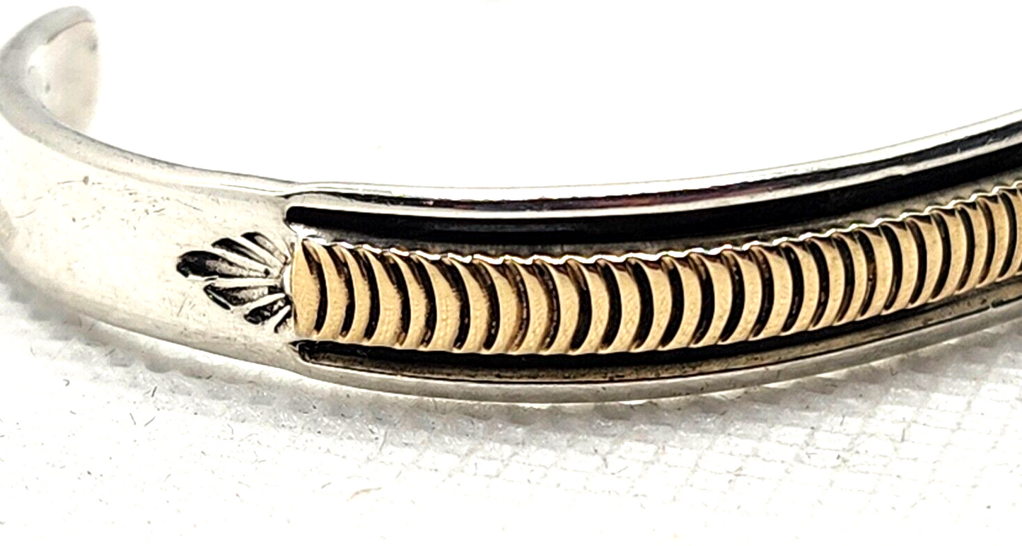 Vintage Native American Navajo B Morgan Sterling Silver & 14k Gold Cuff Bracelet image 4