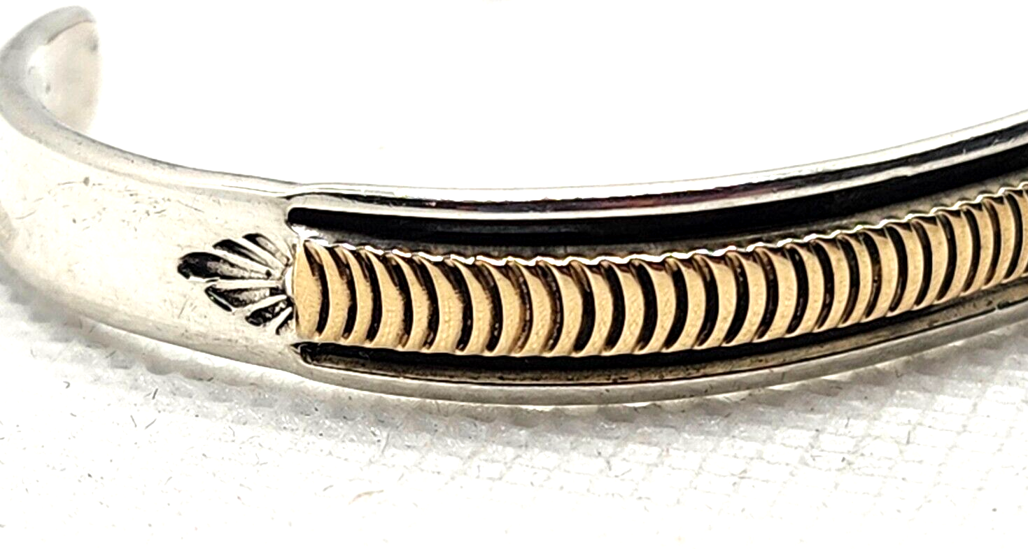 Vintage Native American Navajo B Morgan Sterling Silver & 14k Gold Cuff Bracelet image 4