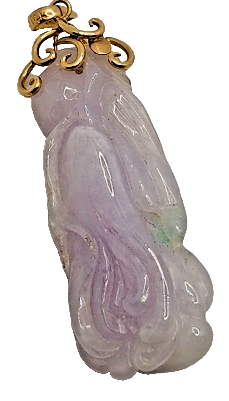 Antique Chinese Carved Purple Jade & 14k Yellow Gold Pendant image 2