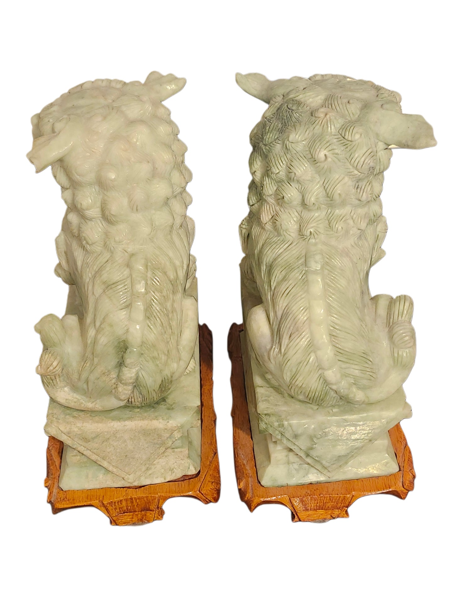 Large Pair of Vintage Carved Jade Chinese Foo Dogs with Wood Base image 8