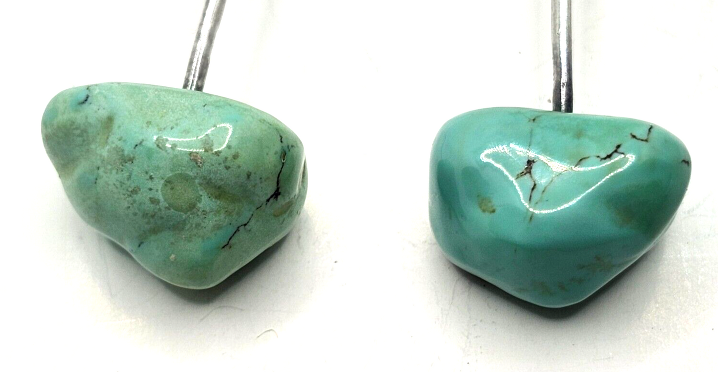 Large Chunky Turquoise Stone End on Long Sterling Silver Dangle Post Earrings image 3