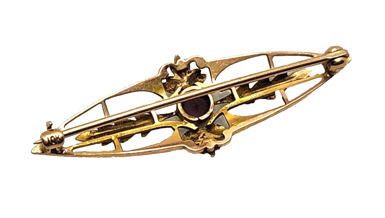 Antique Edwardian 10k Yellow Gold Amethyst Bar Pin image 3
