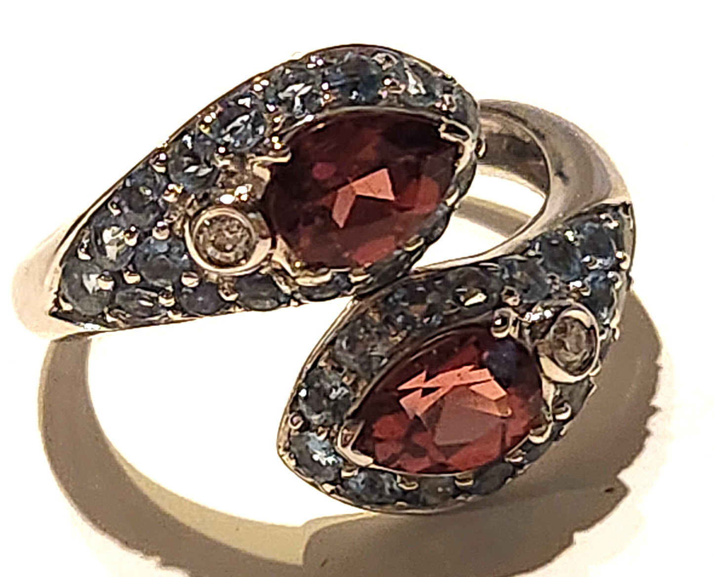Sonia B. Red Spinel, Topaz & Diamond 14k White Gold Bypass Ring image 5