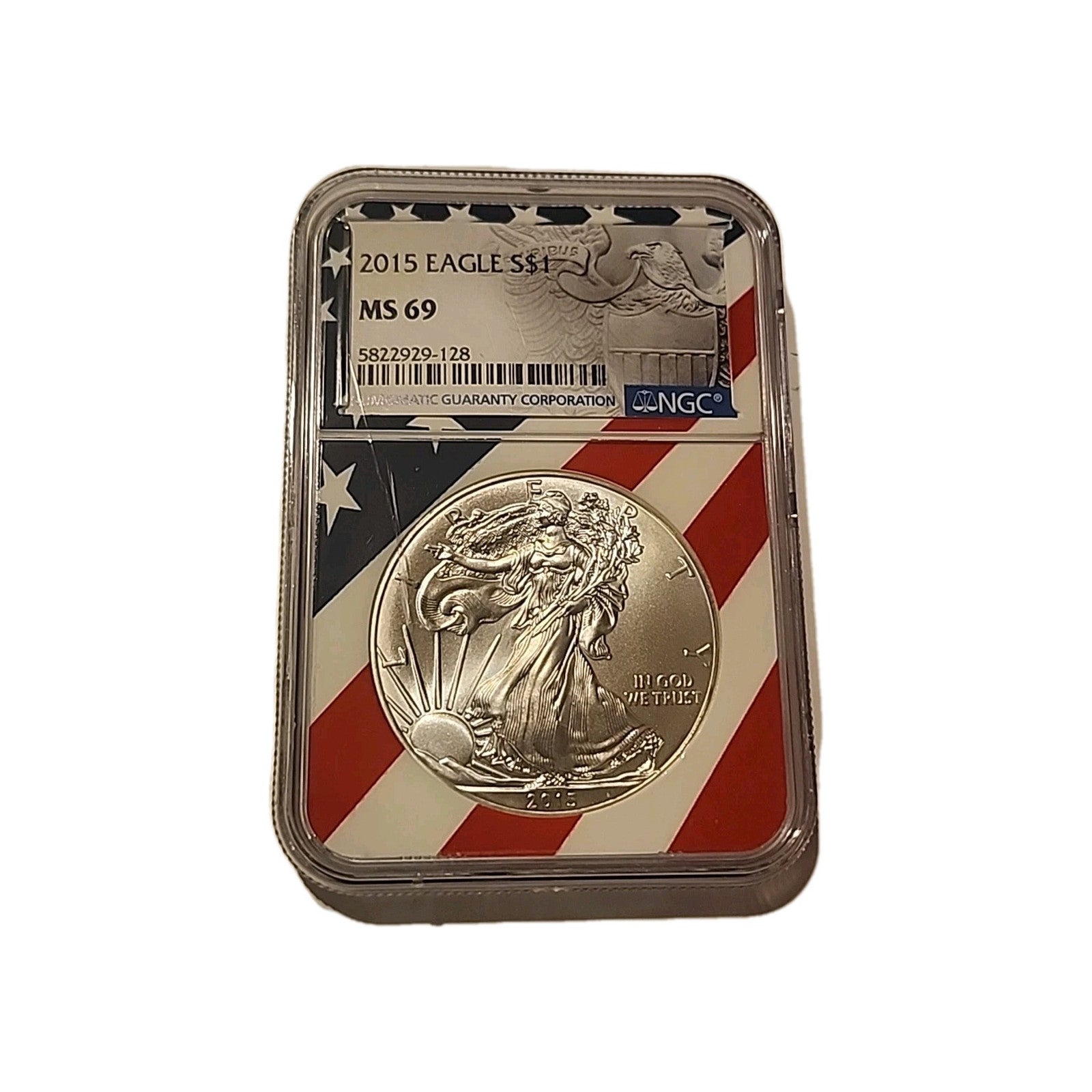 2015 US Silver $1 Eagle NGC MS69 American Flag image 0
