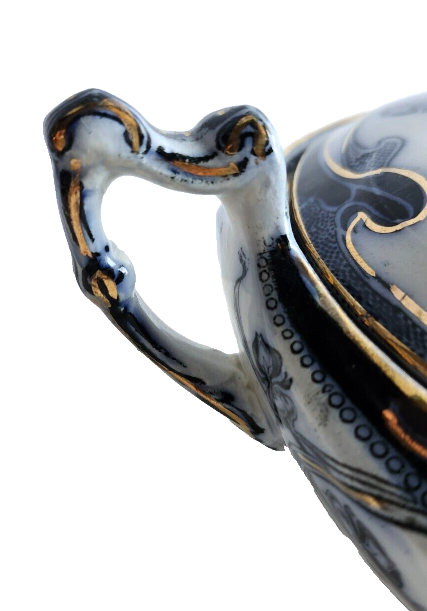 Antique Royal Staffordshire Iris Flow Blue Covered Round Vegetable Serving Bowl image 9