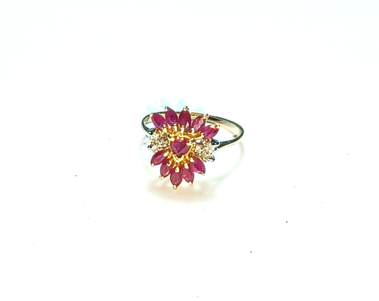 Natural Ruby & Diamond Cluster 14k Yellow Gold Ring image 0