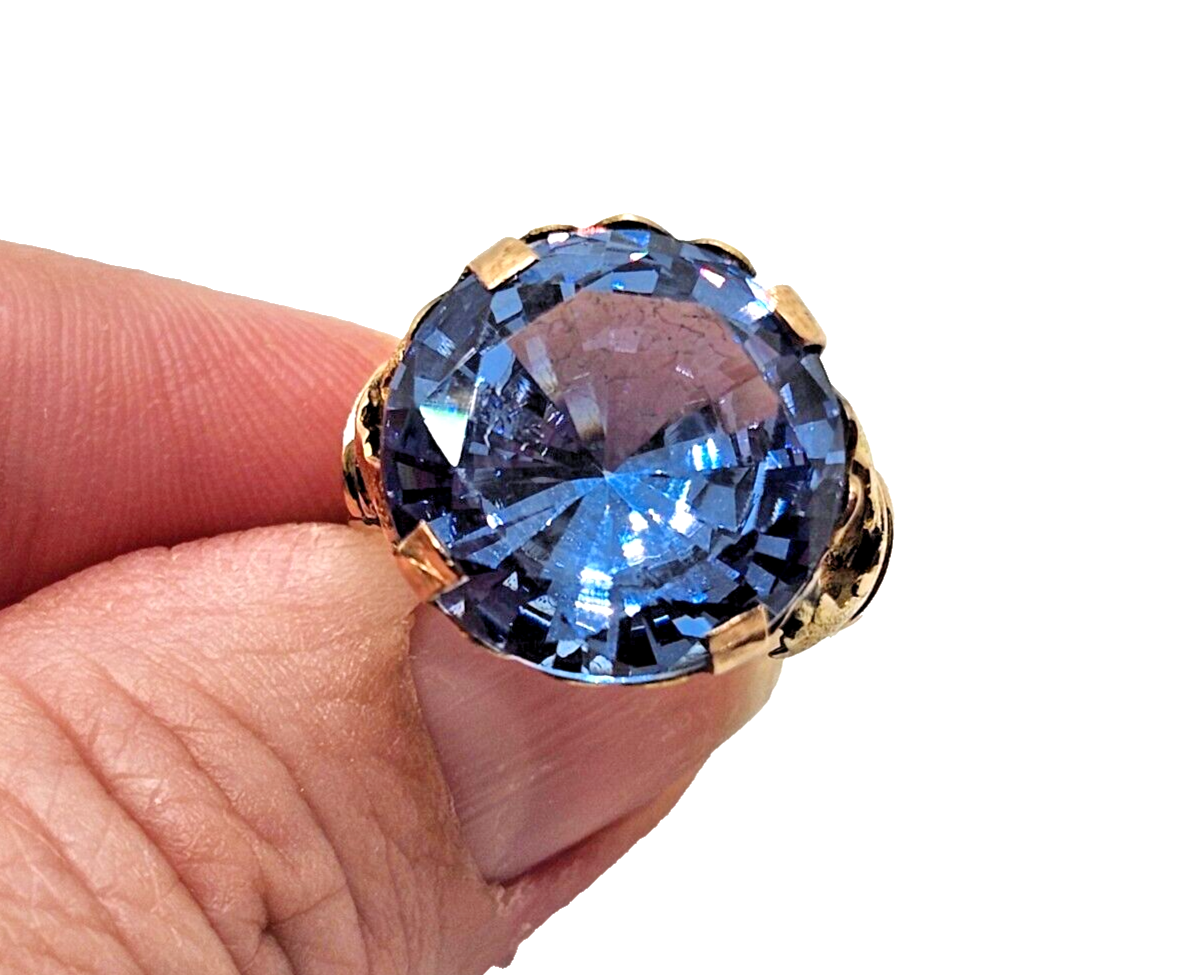 Antique Fancy Cut Blue Topaz & 14K Yellow Gold Ring image 3