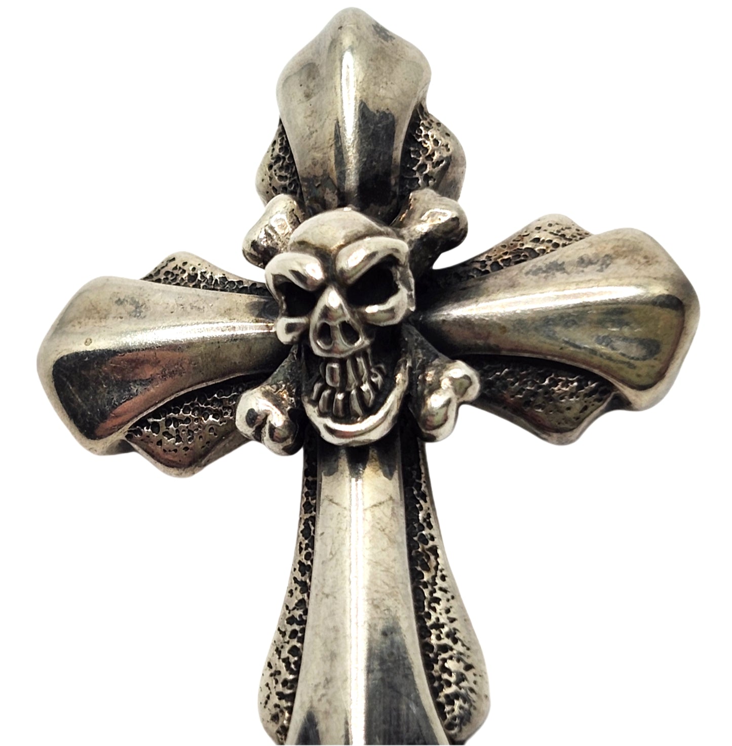 BWL Bill Wall Leather Sterling Silver Cross w/ Skull Crossbones Pendant image 2