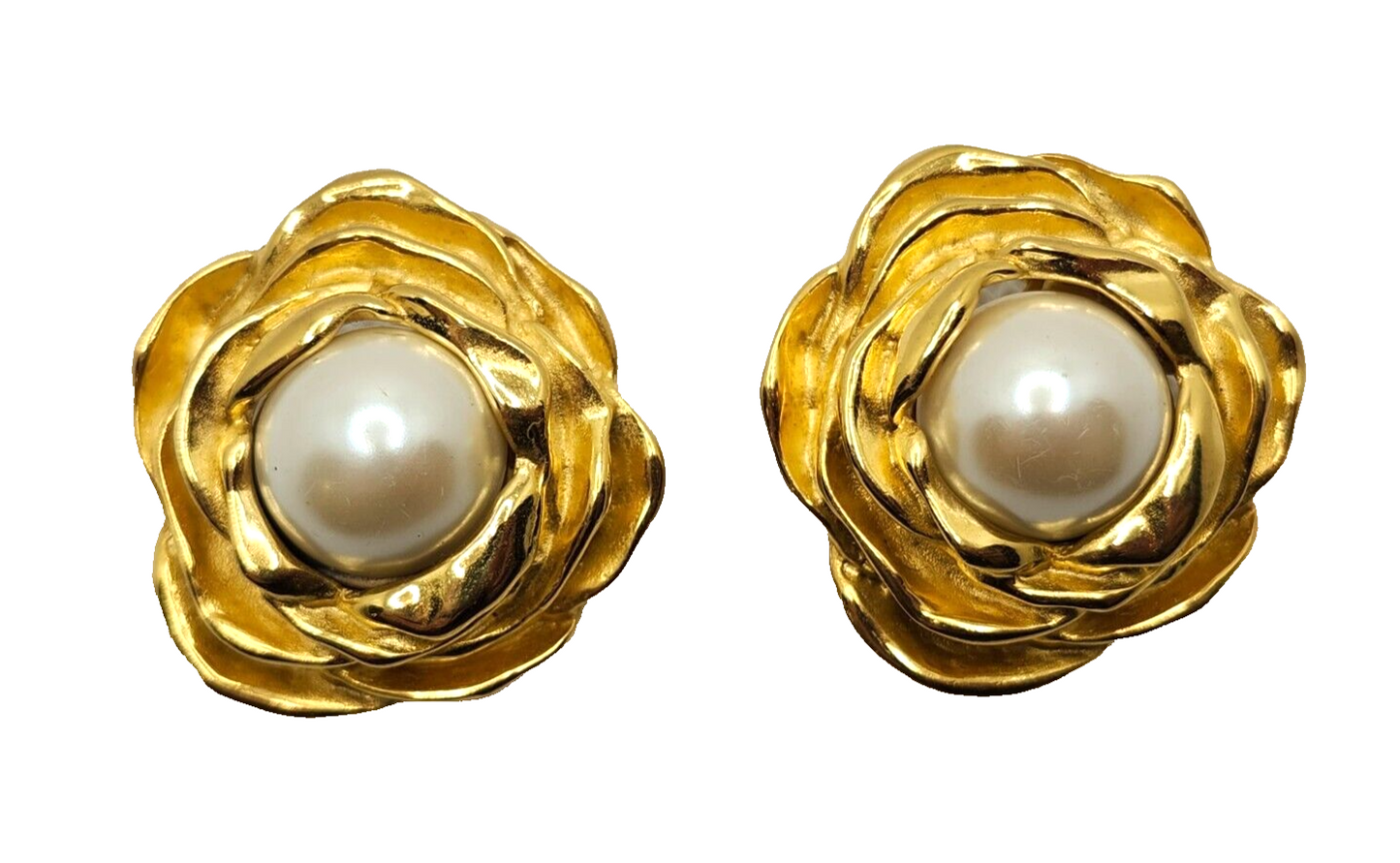 Authentic Givenchy Gold-tone Faux Pearl Flower Clip-On Earrings image 3