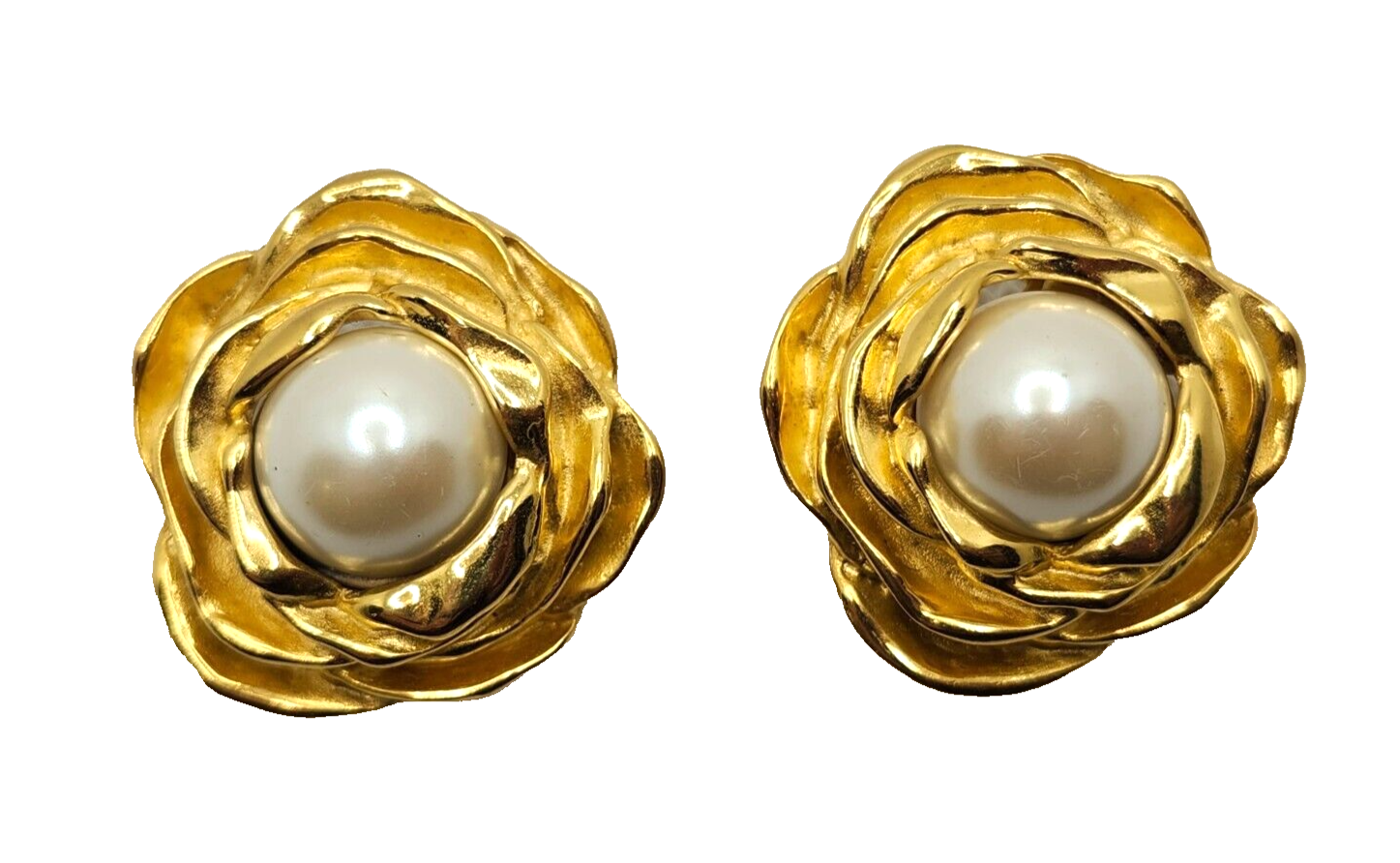 Authentic Givenchy Gold-tone Faux Pearl Flower Clip-On Earrings image 3