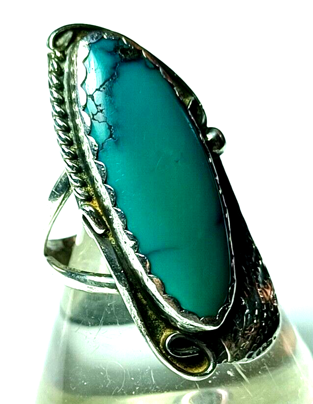 Vintage Native American Sterling Silver & Turquoise Feather Ring by Tom Taylor image 2