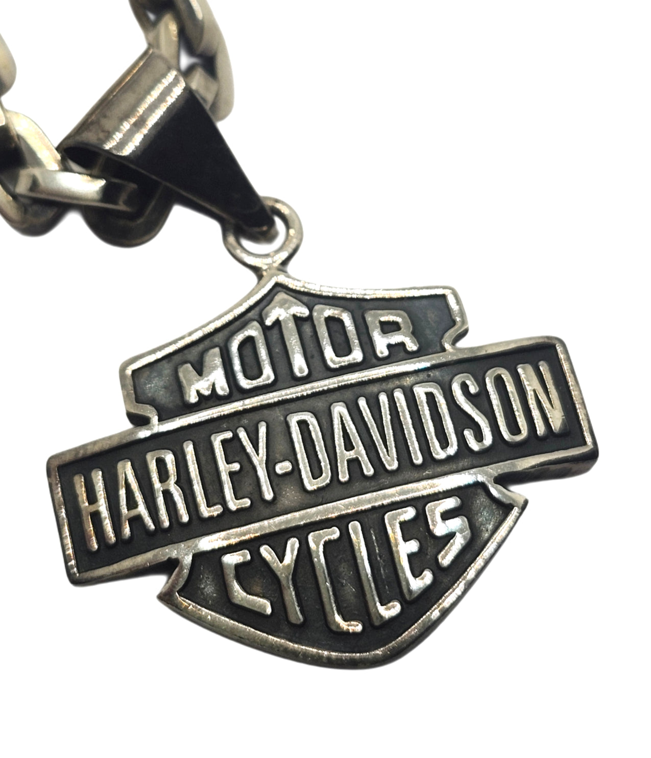 Harley Davidson Sterling Silver Mens Bar & Shield Pendant w/ Rolo Link Necklace image 2