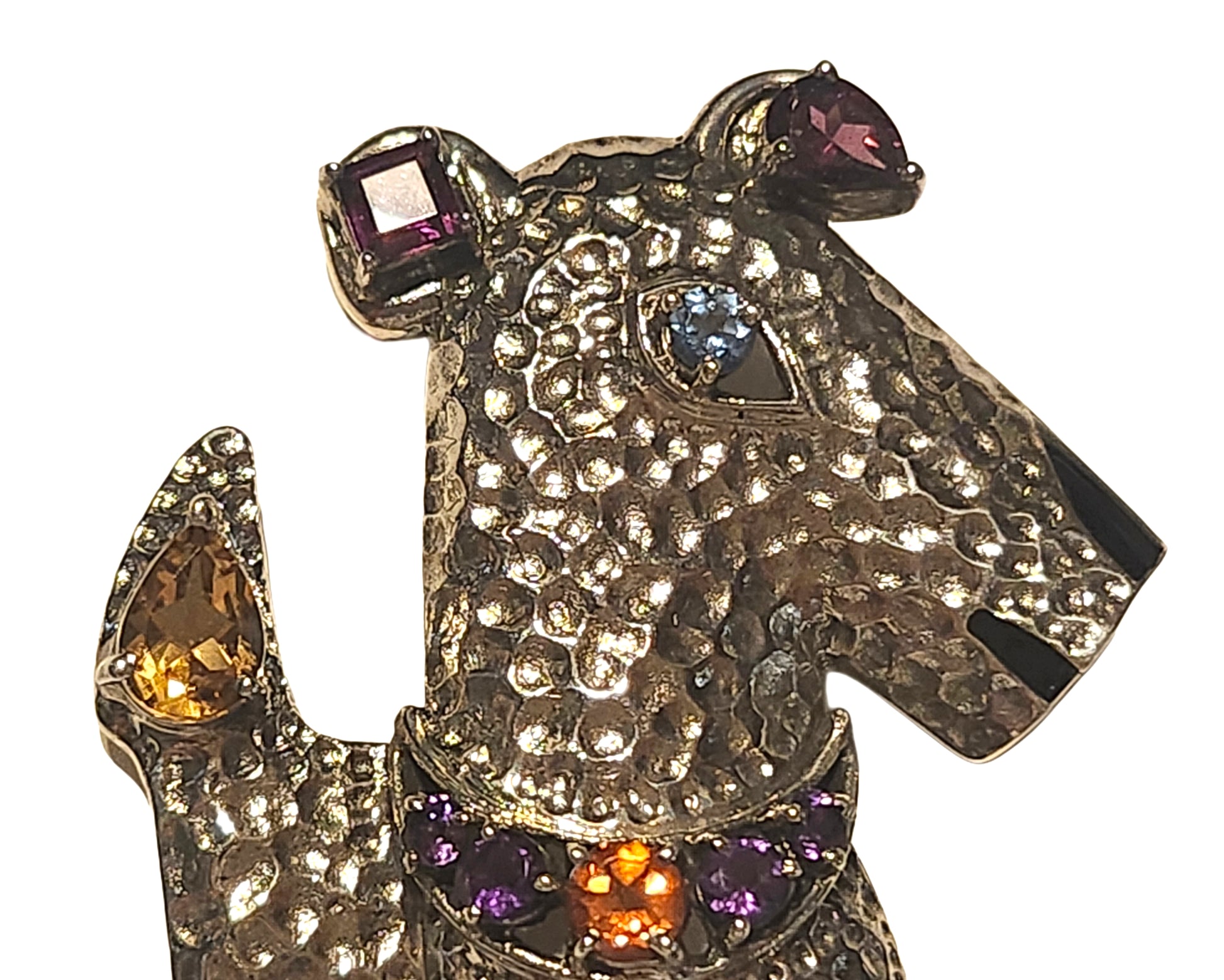 Nicki Butler Sterling Silver & Gemstone Terrier Dog Pin Pendant Signed image 2