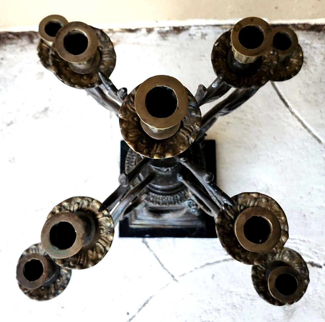 Vintage Tall Bronze & Marble Chinese Dolphin 9 Arm Candelabra Signed V. Chenin image 3