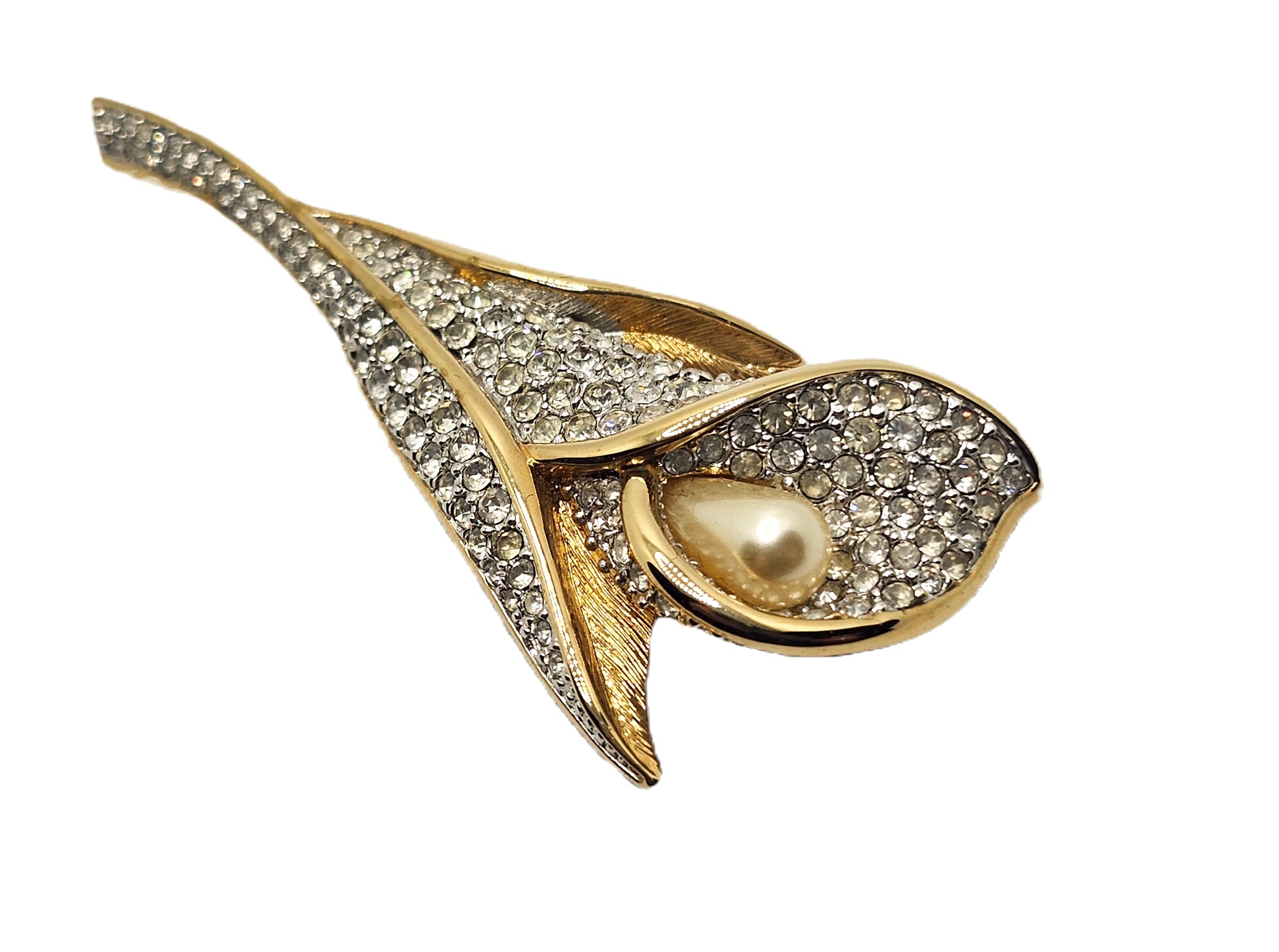 Swarovski Calla Lily Brooch Pin Crystal Pearl 22k Gold Plated image 2