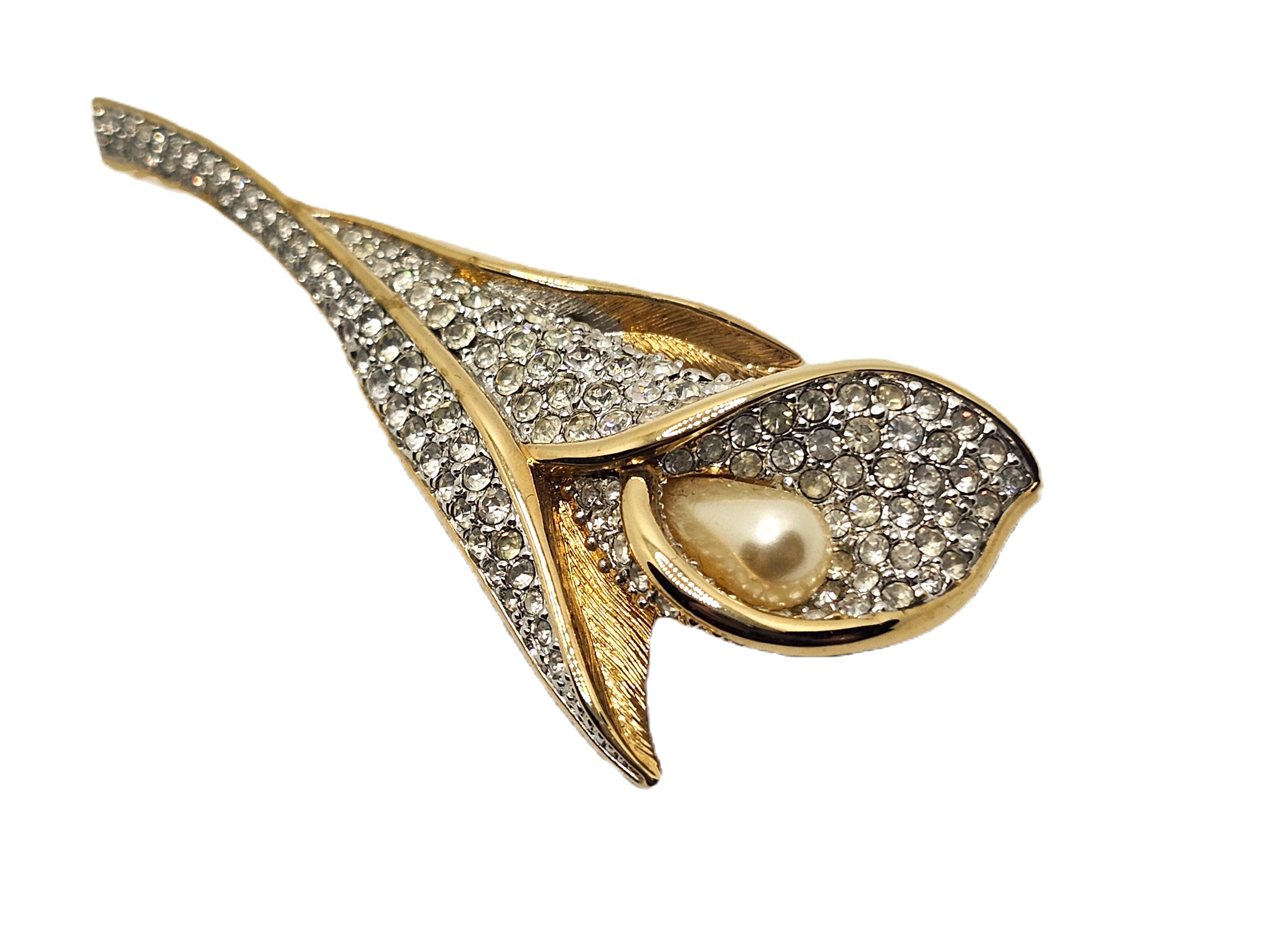 Swarovski Calla Lily Brooch Pin Crystal Pearl 22k Gold Plated image 2