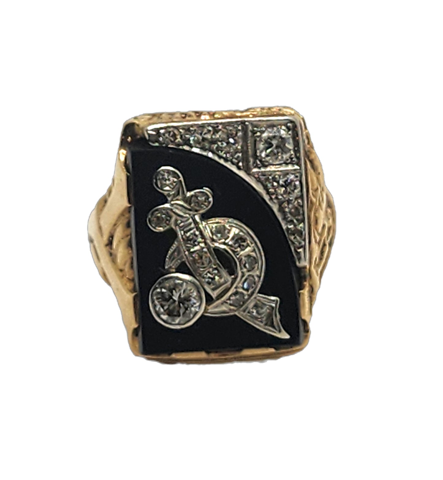 Vintage Men's Shriners Masonic Diamond Onyx & 10k Gold Ring image 4