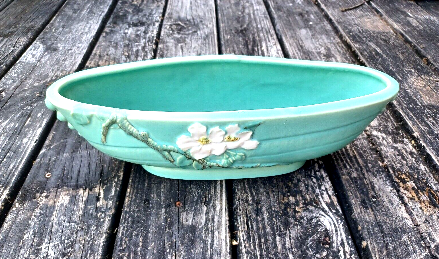 Rare Antique Weller Pottery Turquoise Wild Rose Large Oblong Planter Centerpiece image 0