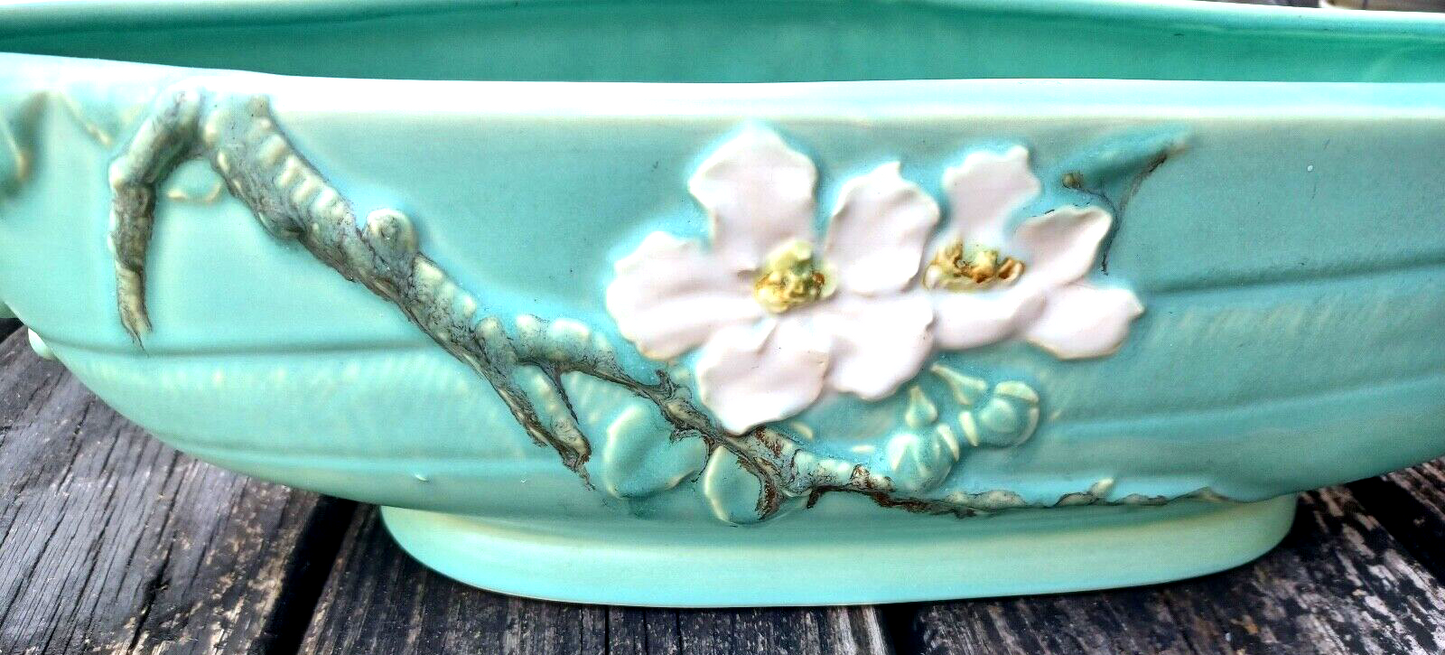 Rare Antique Weller Pottery Turquoise Wild Rose Large Oblong Planter Centerpiece image 1