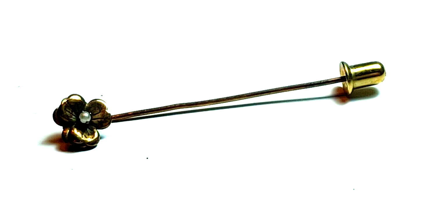 Antique Seed Pearl & Gold filled Flower Stick Pin image 0