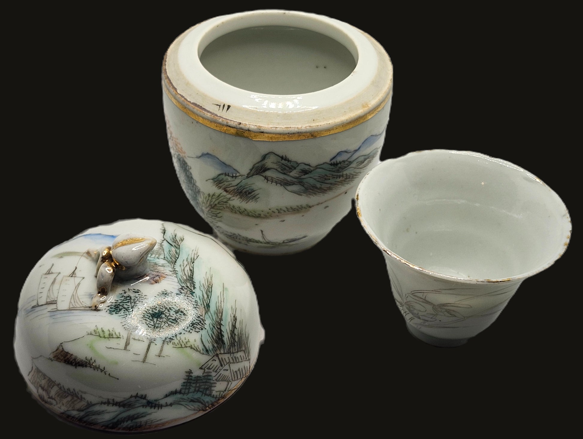 RARE Antique 20's Japanese Saki Wine Warmer Single Cup Set image 3