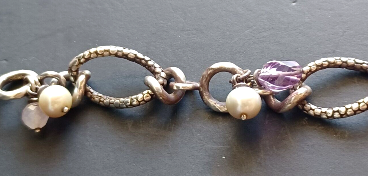 Michael Dawkins Sterling Silver 925 Chain Link Necklace Pearl & Gem Accents 16" image 6