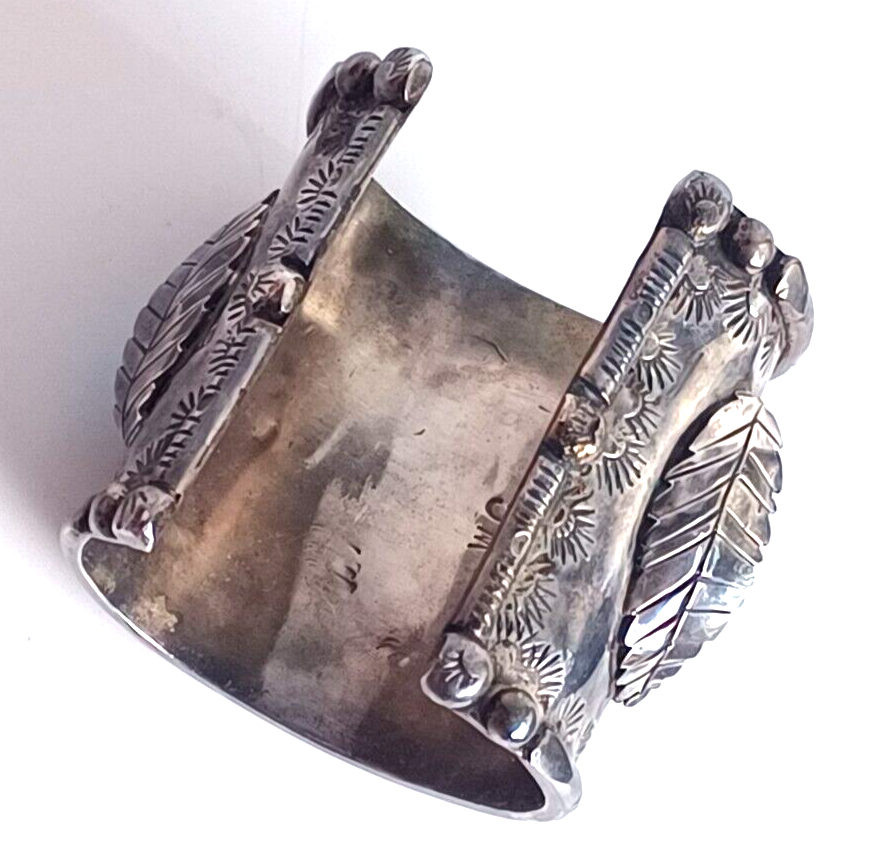 Lg Native American Green Amber Turq & Coral Sterling Cuff Bracelet Wilford Chee image 14