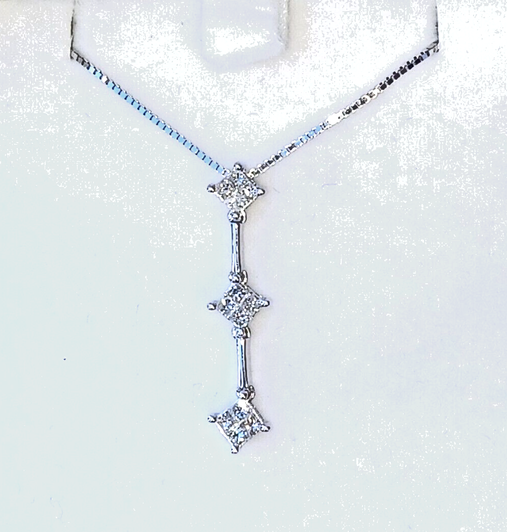 1.2CT Princess 3 Stone Diamond 14K Pendant w/ 14K White Gold Box Chain image 0