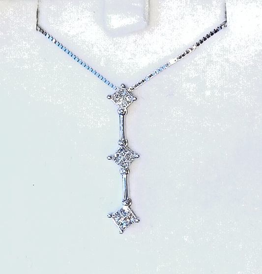 1.2CT Princess 3 Stone Diamond 14K Pendant w/ 14K White Gold Box Chain image 0