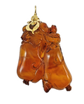 RARE One of a Kind! Large Antique Carved Butterscotch Amber & 14K Gold Pendant image 0