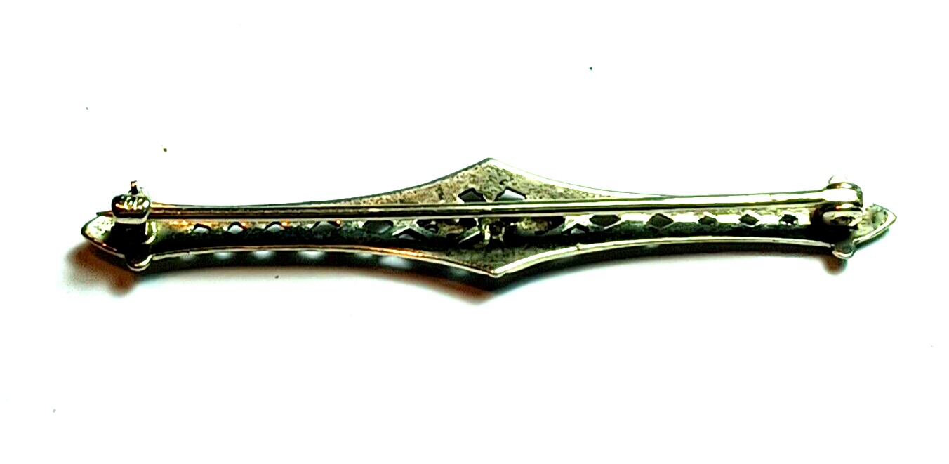 Antique Victorian Diamond Filigree 10K White Gold Bar Pin image 4