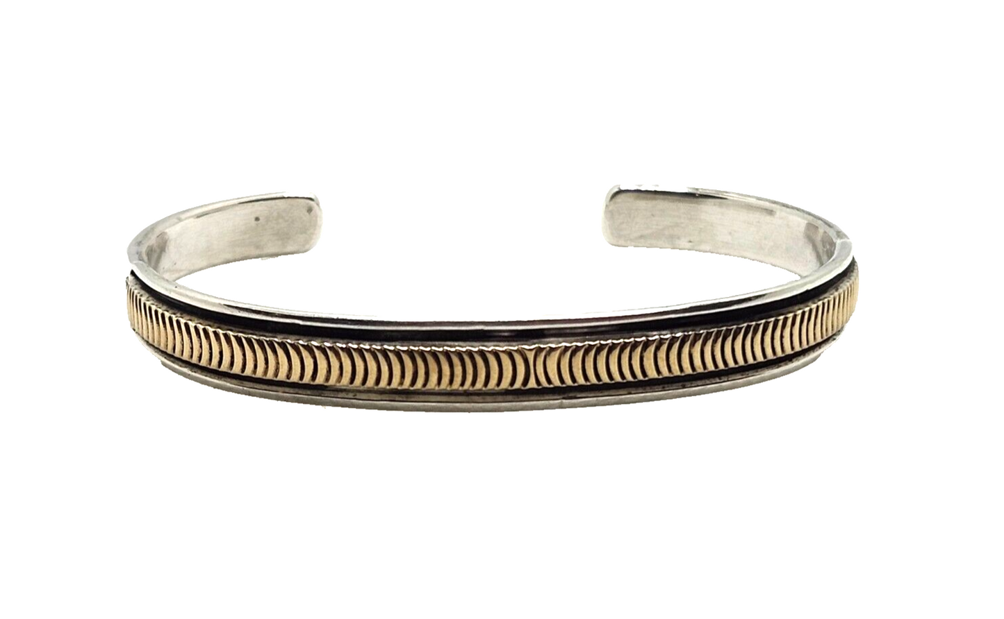 Vintage Native American Navajo B Morgan Sterling Silver & 14k Gold Cuff Bracelet image 0