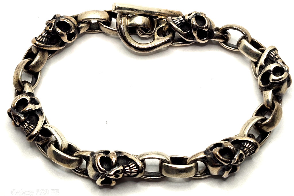 BWL Bill Wall Leather Six Good Luck Skull Sterling Silver Toggle Brac image 2
