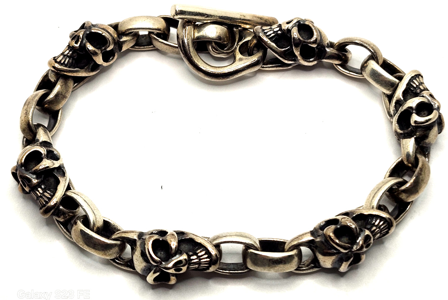 BWL Bill Wall Leather Six Good Luck Skull Sterling Silver Toggle Brac image 2