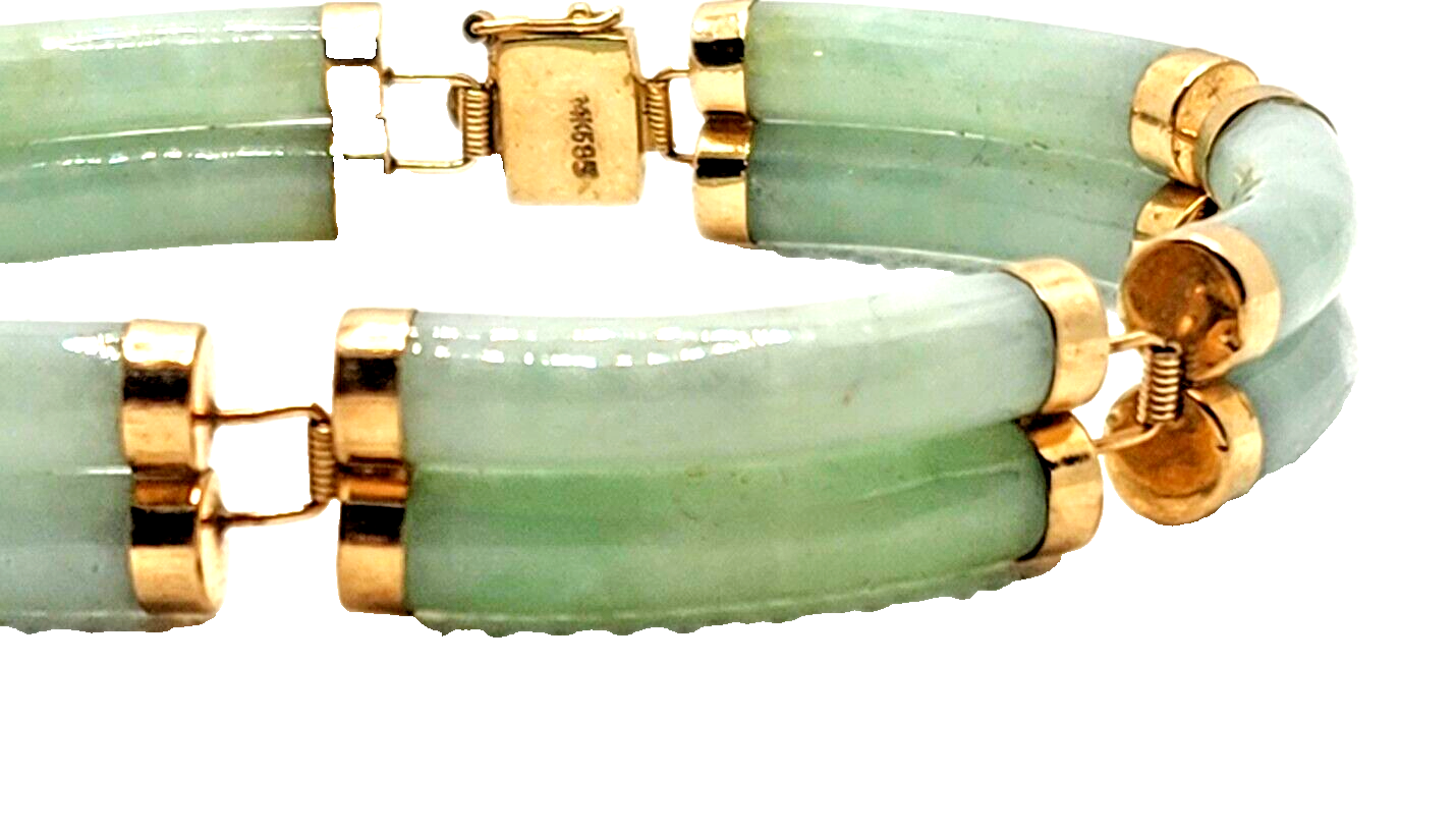 Double Fu Fuku Fortune Spring Jade  & 14k Yellow Gold Bracelet image 1