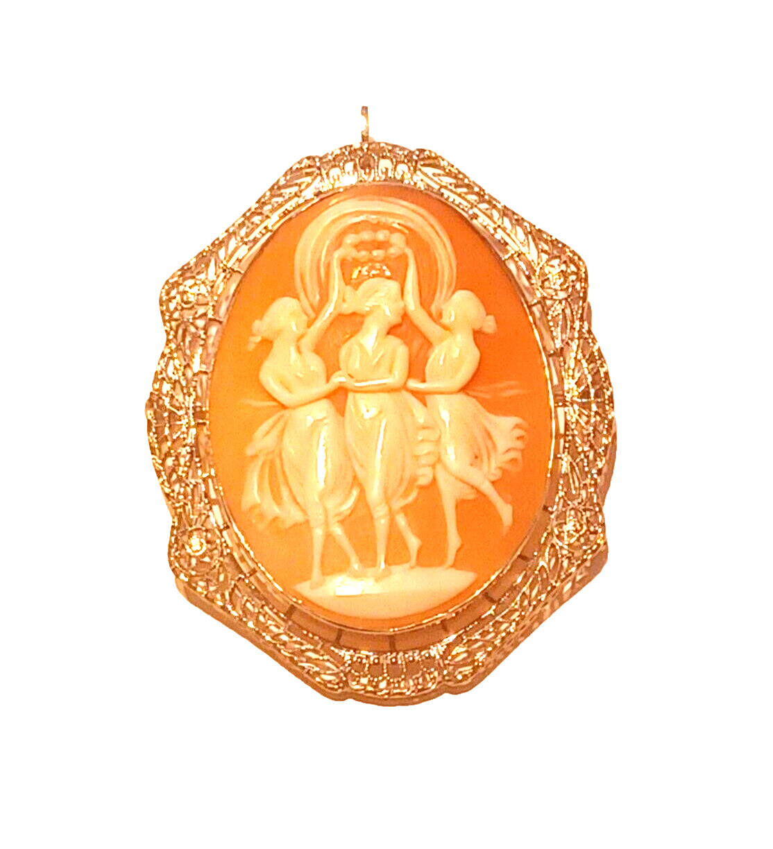 Antique Victorian Three Dancing Muses Cameo w/ 14K Gold Frame ~ Pin / Pendant image 6