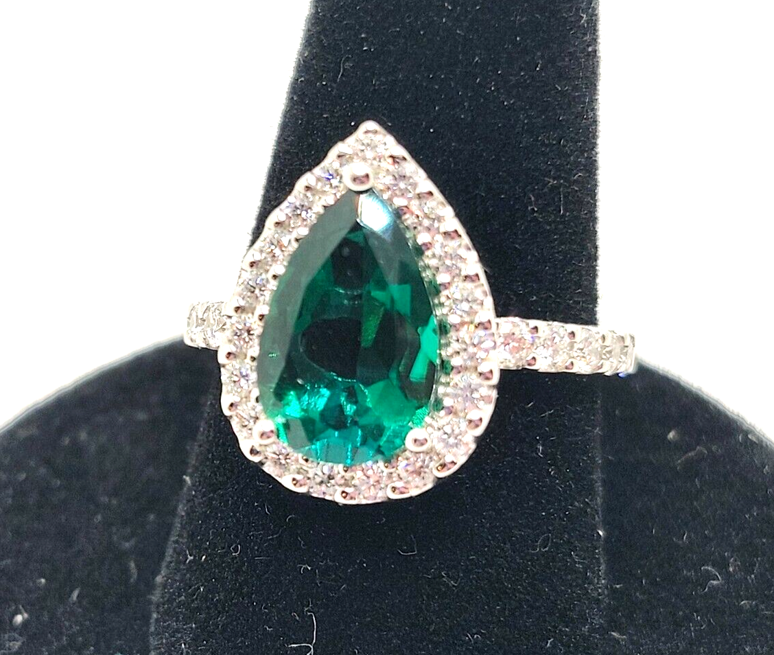 Jessica L Jewelry JLJ 14K White Gold Lab Created Emerald & Diamond Halo Ring image 3
