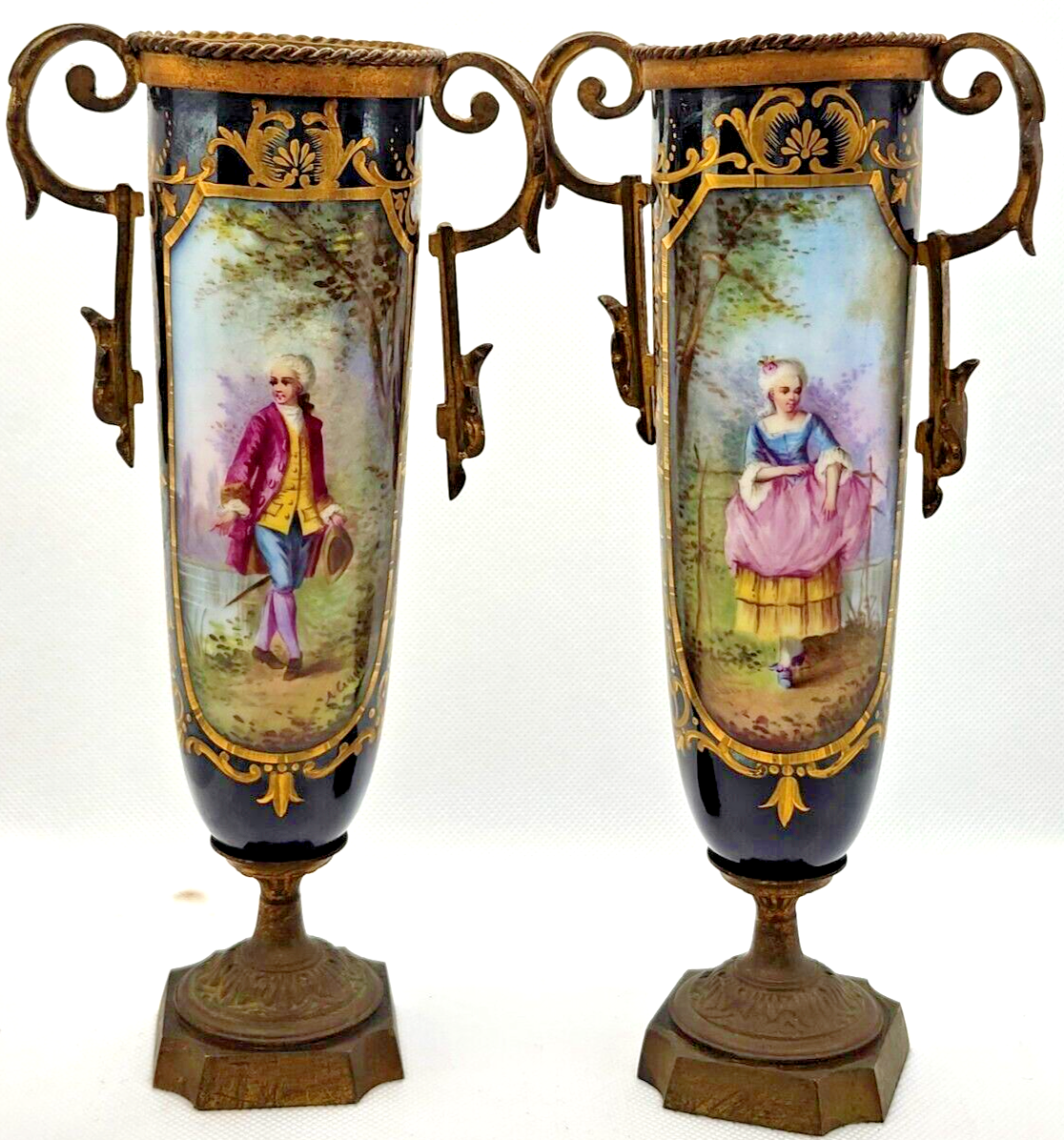 Pair of Antique French Sevres Porcelain Urns, Hand Painted, 1880's image 2