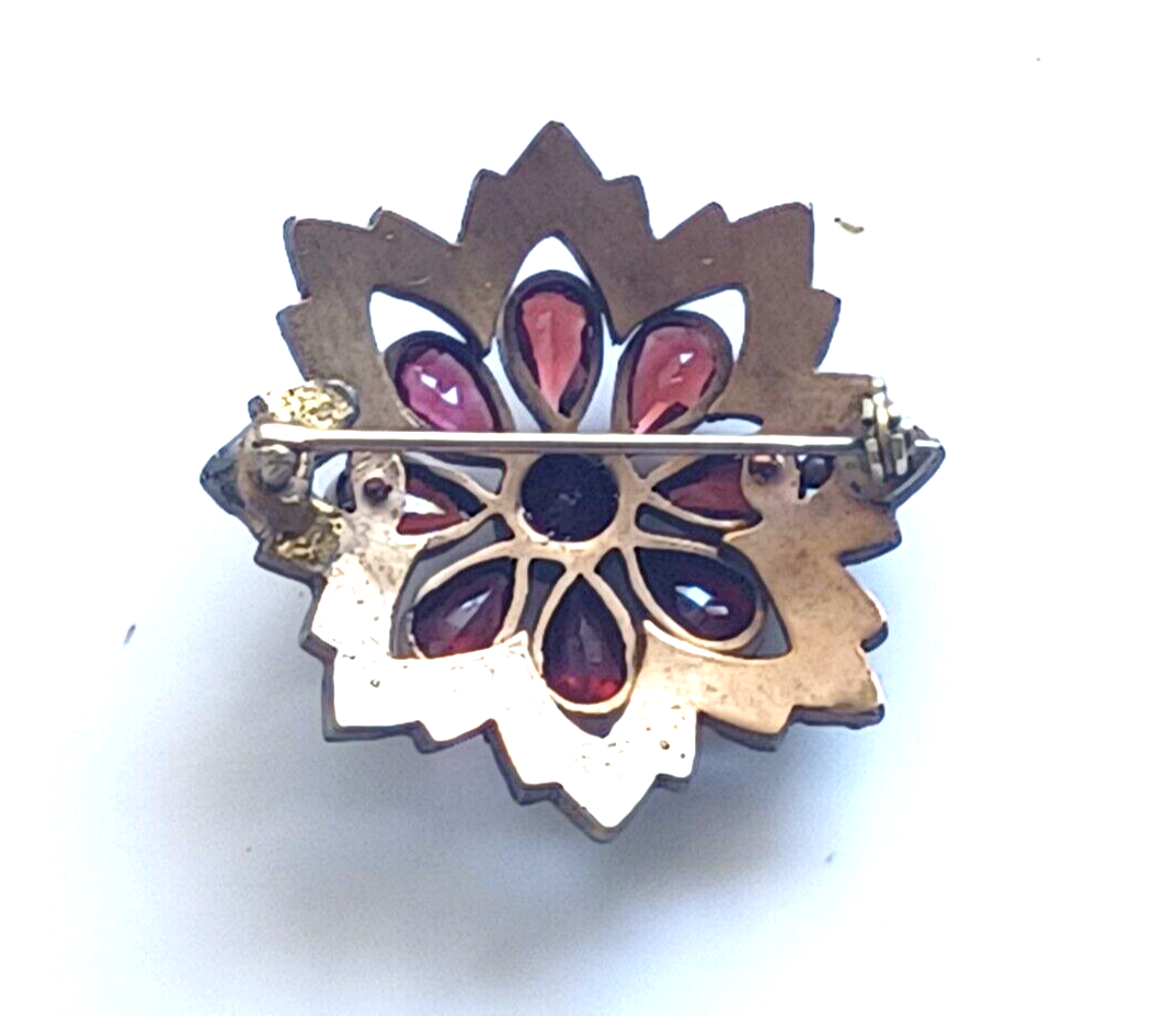 Gorgeous Antique Bohemian Garnet & Sterling Silver Vermeil Brooch Pin image 4