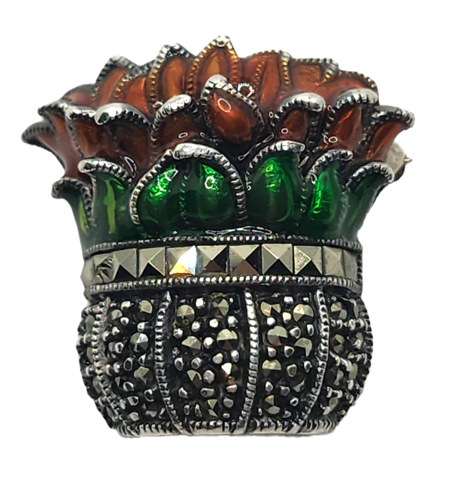 Judith Jack Sterling Silver Marcasite & Enamel Poinsettia Plant Brooch image 1