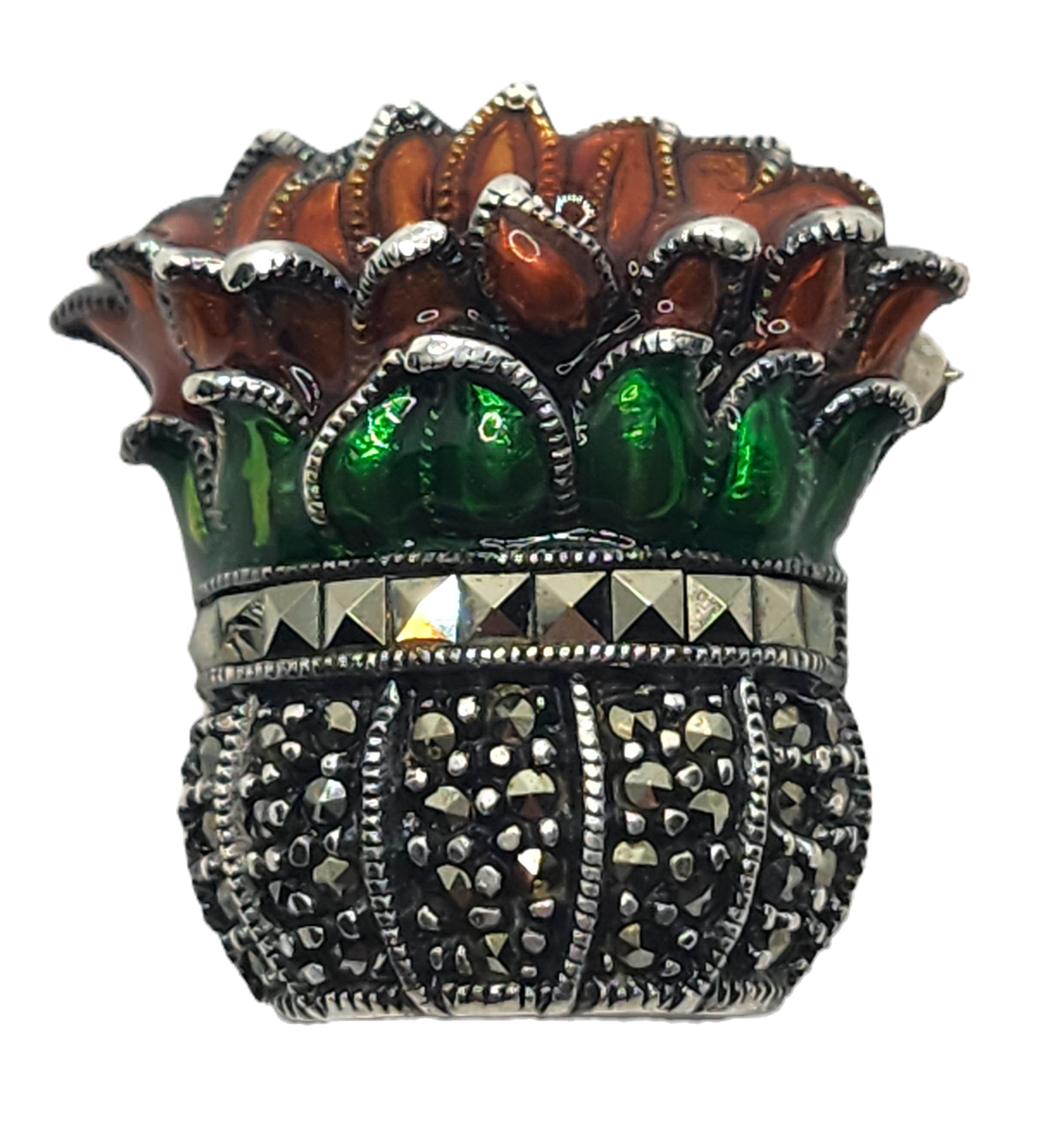 Judith Jack Sterling Silver Marcasite & Enamel Poinsettia Plant Brooch image 1