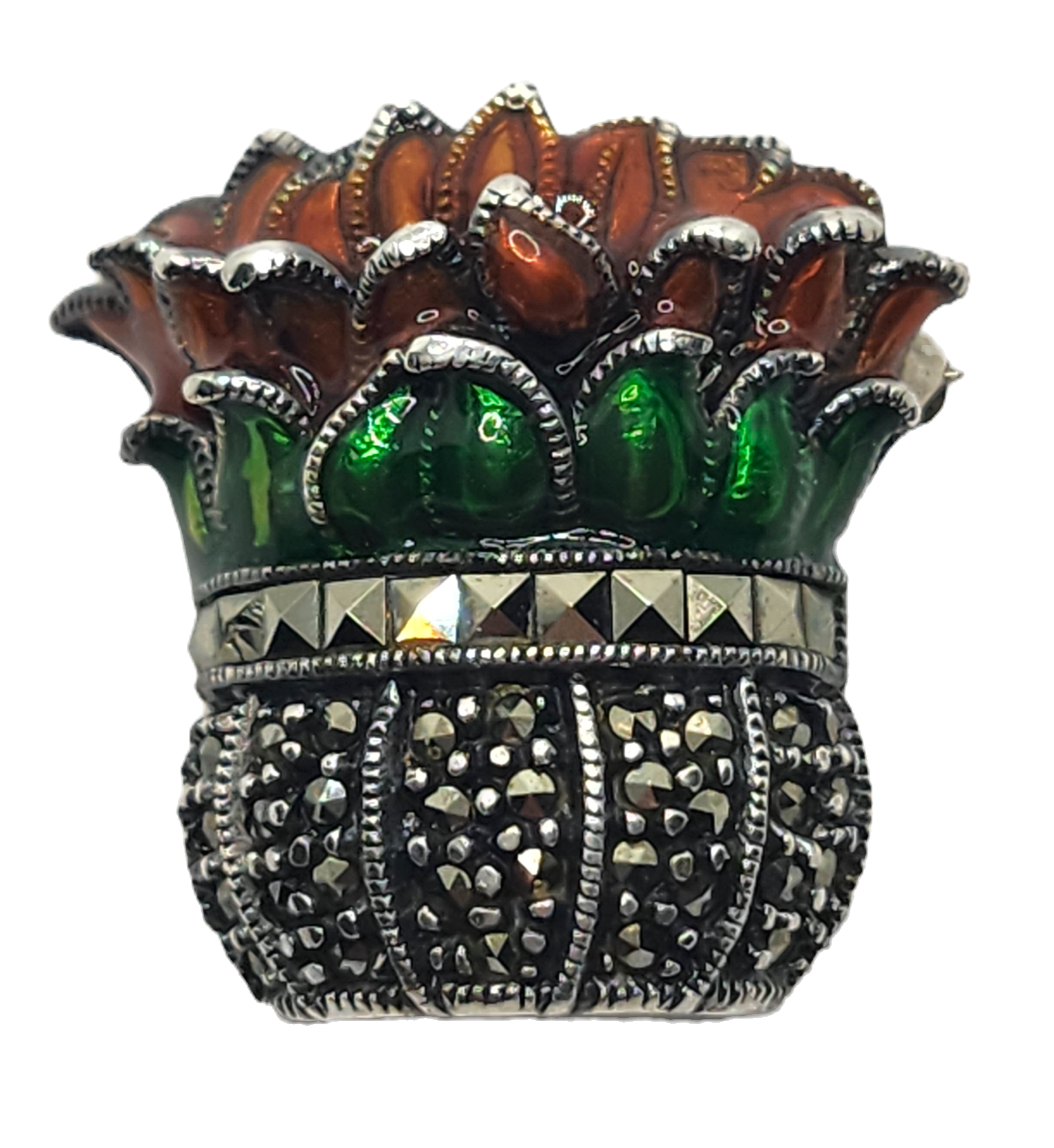 Judith Jack Sterling Silver Marcasite & Enamel Poinsettia Plant Brooch image 1