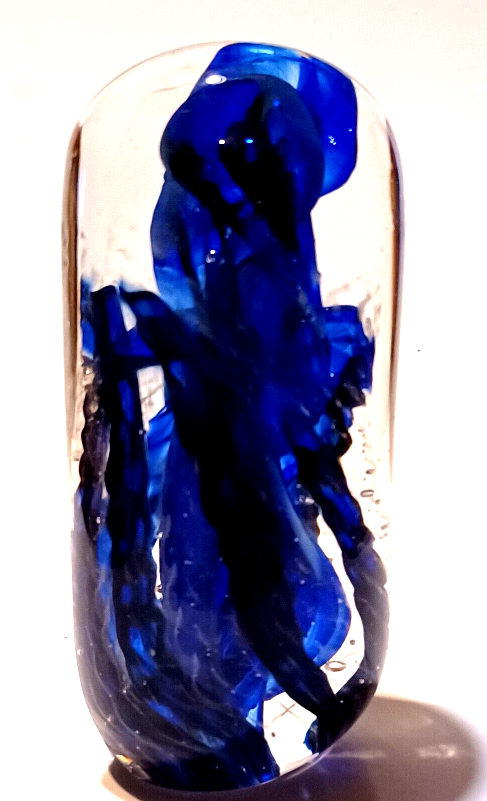 Murano Art Glass Paperweight Italy MCM Art Glass Cobalt Blue Sculpture 5" Tall image 3