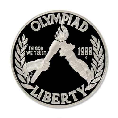 XXIV Olympic Commemorative Proof 90% Silver Dollar Mint Box and COA image 2