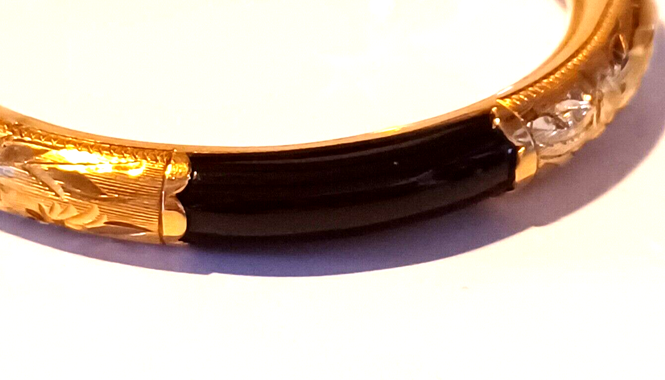 Antique 14K Yellow Gold Red, Green, White & Black Jade Bangle Bracelet image 4
