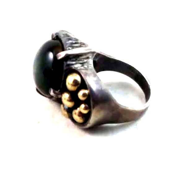 Very Unique Vintage Sterling Silver Modernist Agate & 18K Gold Ball Ring image 3