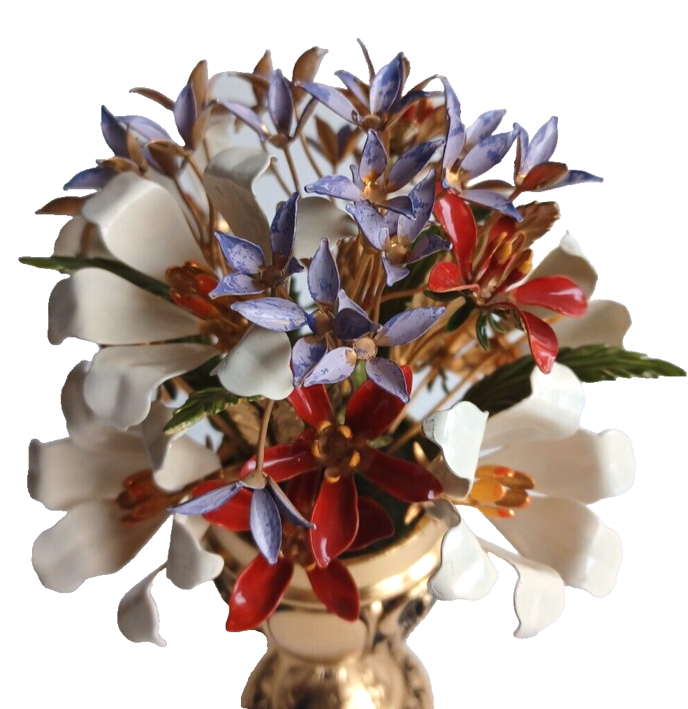 Vintage Franklin Mint Imperial Russian Bouquet Carl Faberge Brass Enamel Flowers image 3