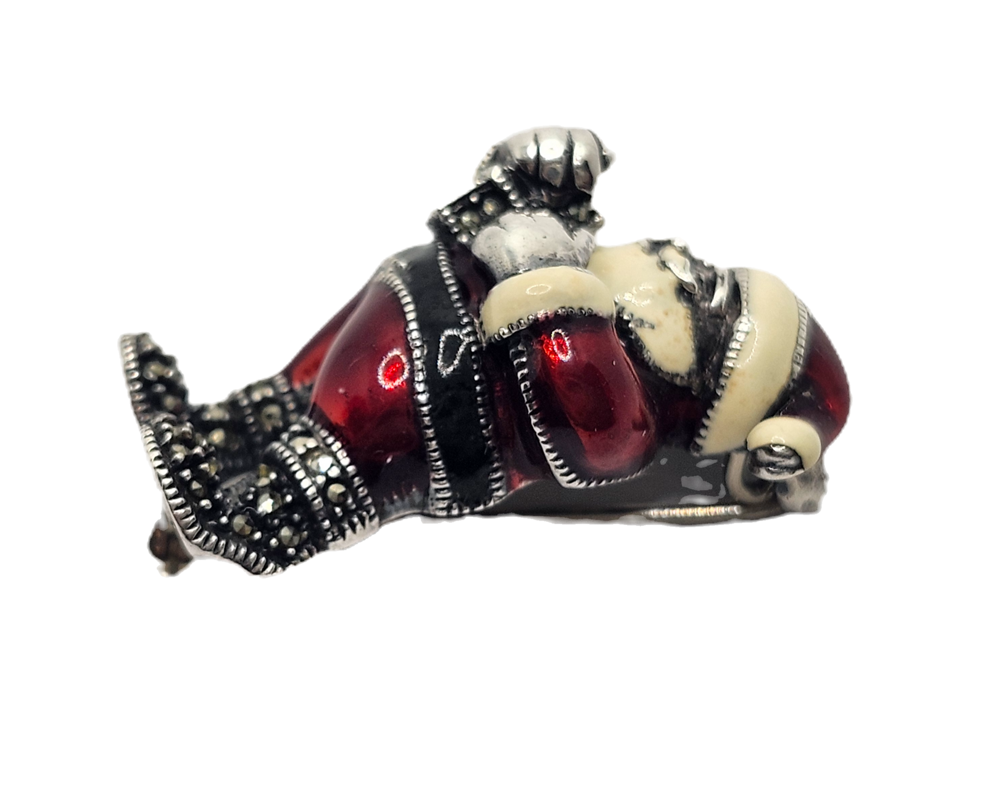 Judith Jack Sterling Silver Marcasite & Enamel Santa Claus Brooch image 2