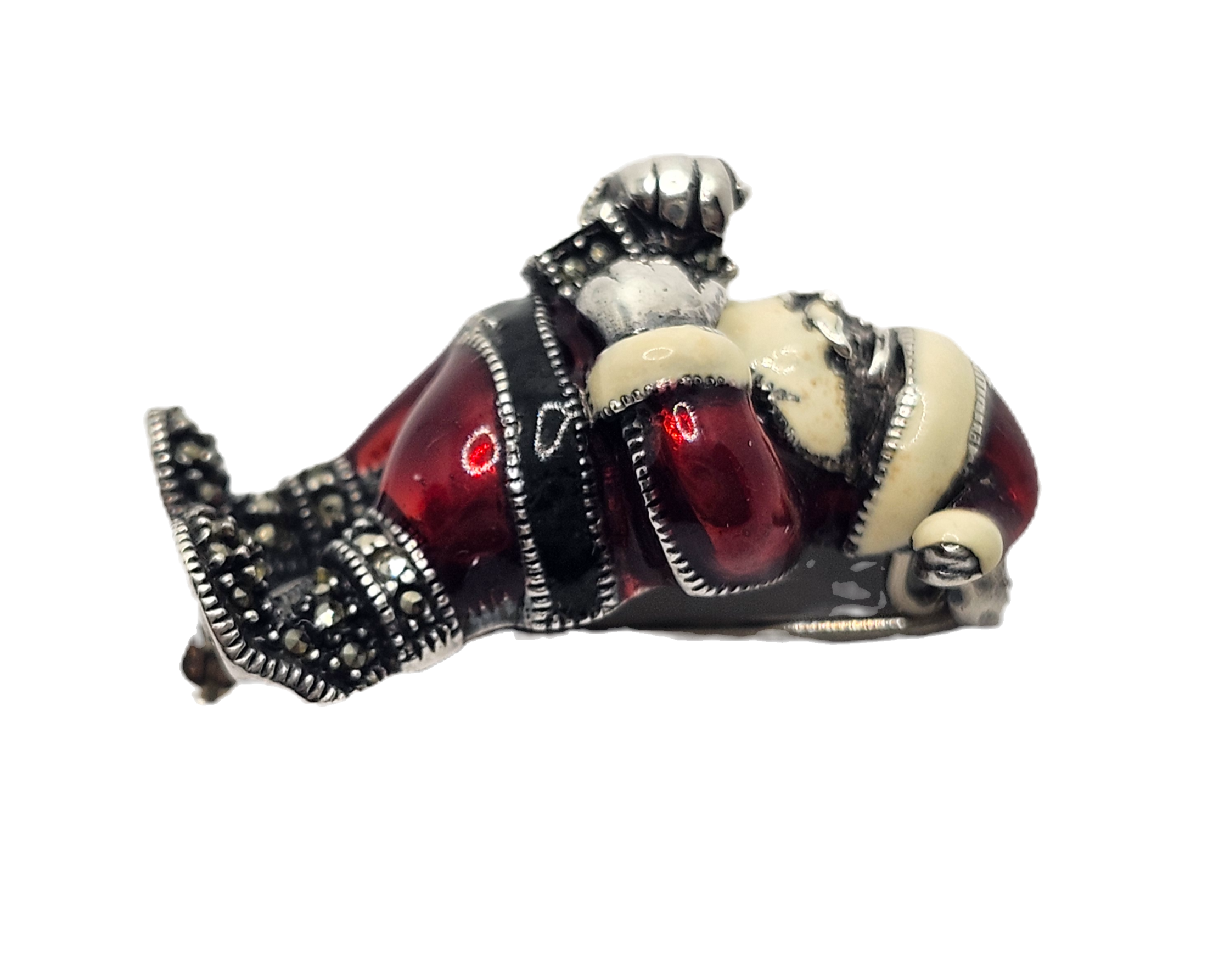 Judith Jack Sterling Silver Marcasite & Enamel Santa Claus Brooch image 2